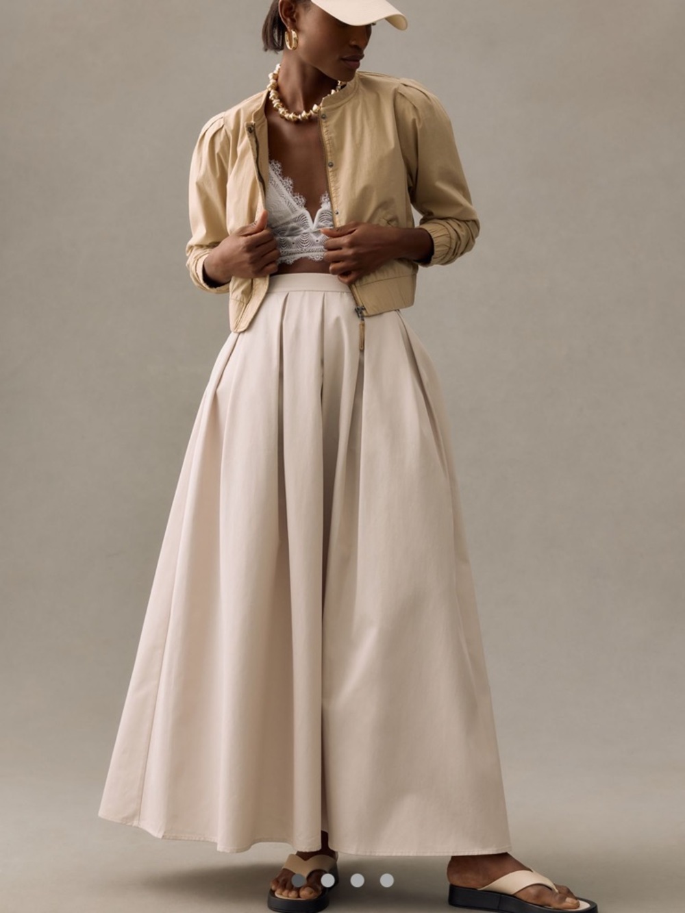 Anthropologie Mare Mare Elegant Cream Full-Length Pleated Skirt